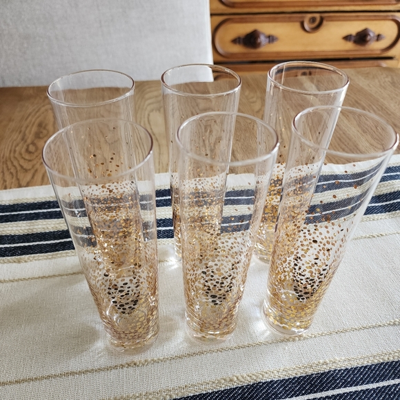 Anthropologie Gold Polka-dots Champagne Flutes Glasses set of 4 - Picture 6 of 12